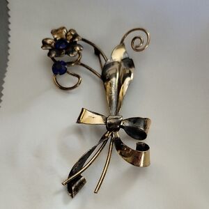Elegant Gold and Blue Floral Brooch